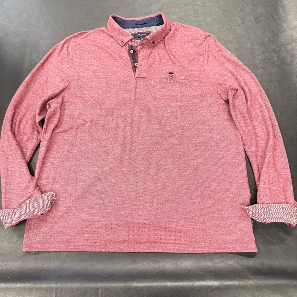 Ted Baker London Long Sleeve Textured Stitch Knit Polo Pullover Golf Casual Sz 7